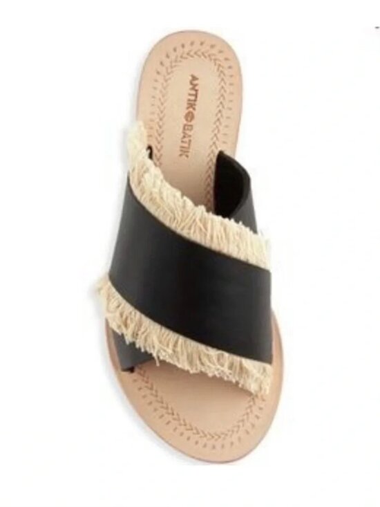 Antik Batik Shoes - Antik Batik Black Leather Slides Fringe Alba Sandal 38 8
